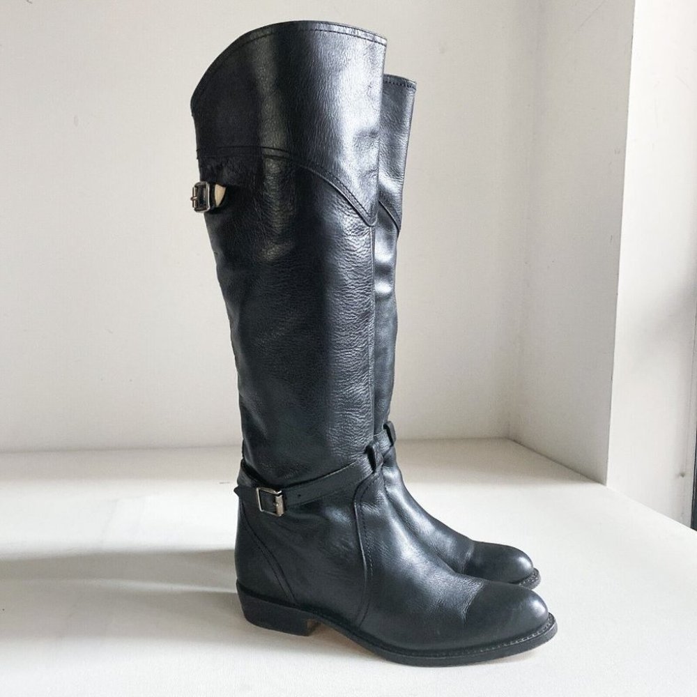 Frye Black Leather Classic Riding Style Pull On Boots 7